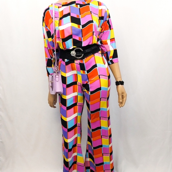 Pants - Geometric off shoulder jumpsuit